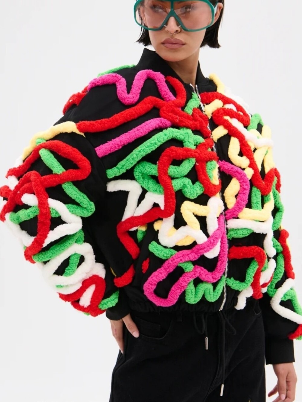 Multicolor Loop Trim Bomber Jacket - Women XL - Picture 4 of 6